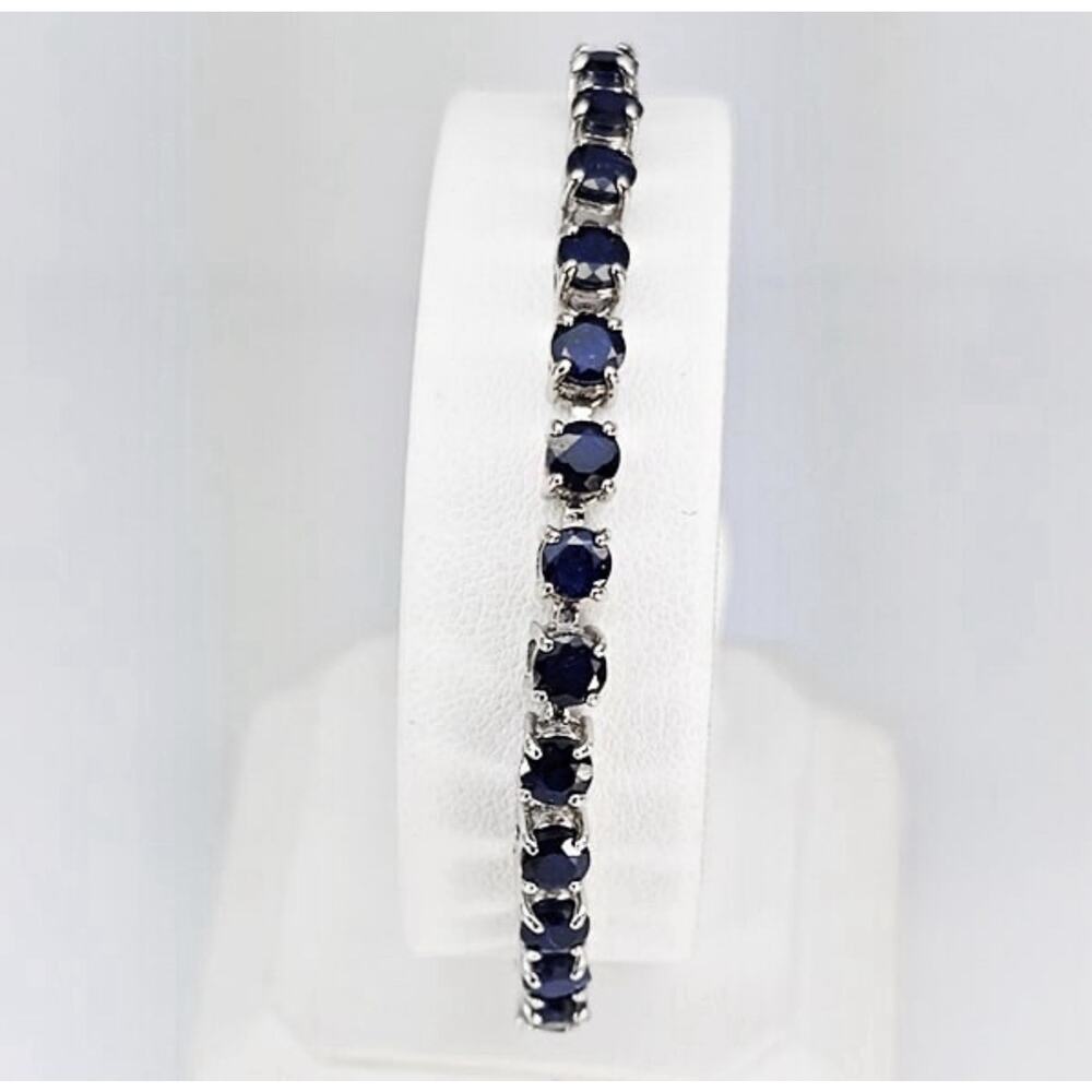 Adjustable Blue Sapphire and Sterling Silver Tennis Bracelet